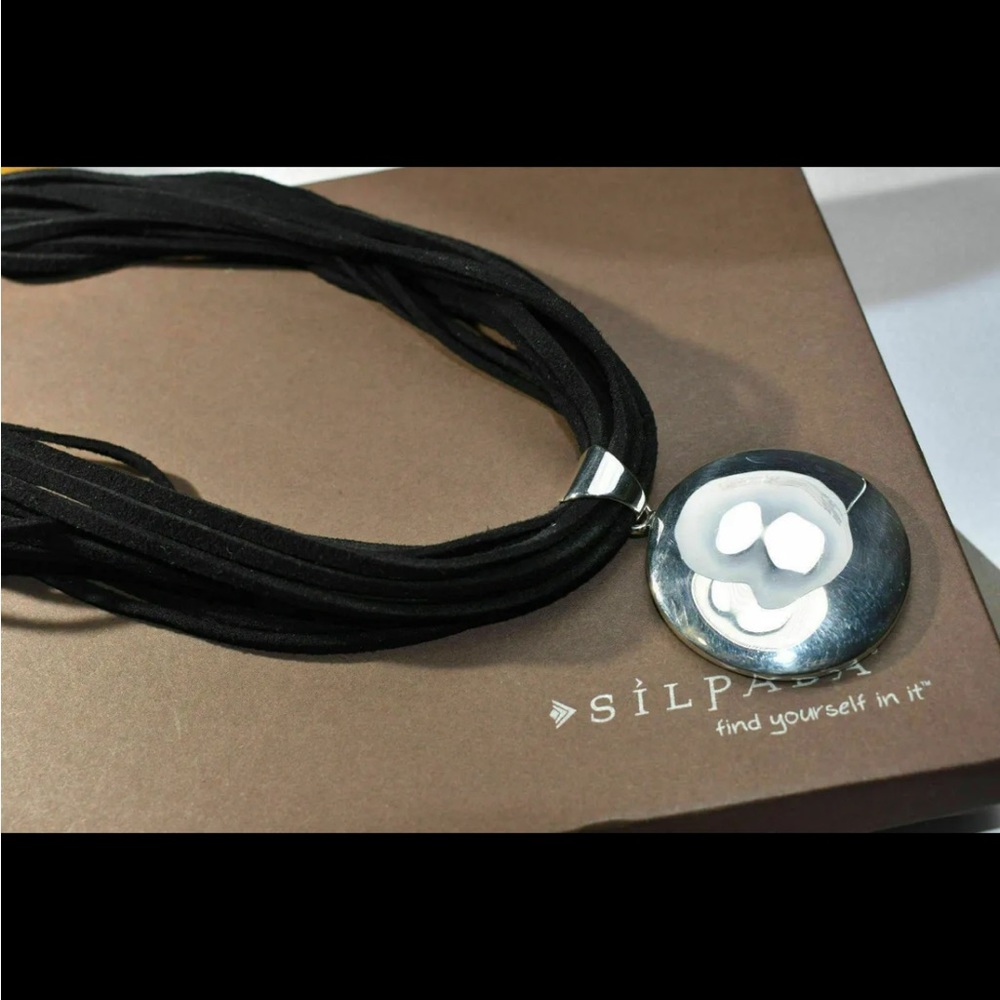 Silpada 16-Strand Black Suede Necklace & Sterling Pendant